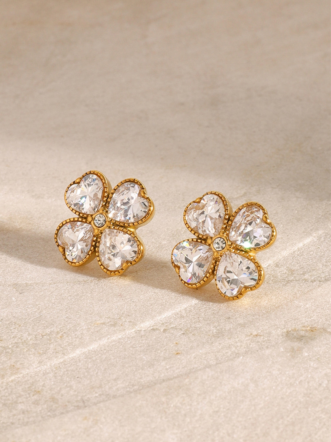Stainless Steel Zircon Lucky Clover Earrings White One Size