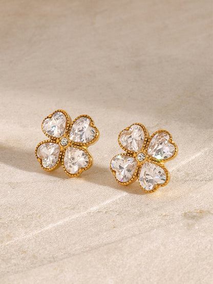 Stainless Steel Zircon Lucky Clover Earrings White One Size