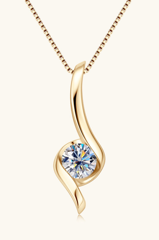 1 Carat Moissanite 925 Sterling Silver Necklace Gold One Size