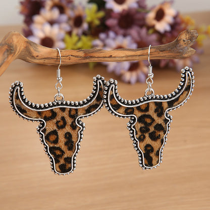 Alloy Animal Print Cow Head Earrings Leopard One Size