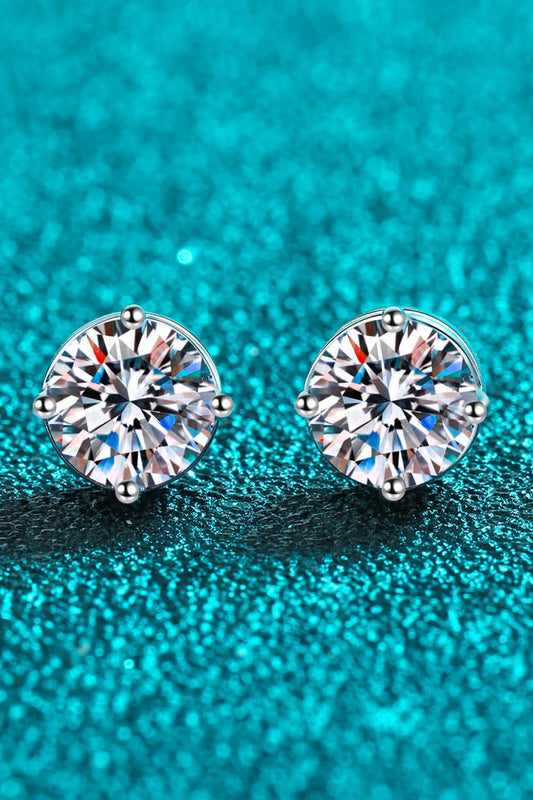 2 Carat Moissanite Rhodium-Plated Stud Earrings Silver One Size