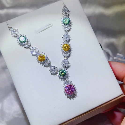 3.5 Carat Moissanite 925 Sterling Silver Necklace Multicolor One Size