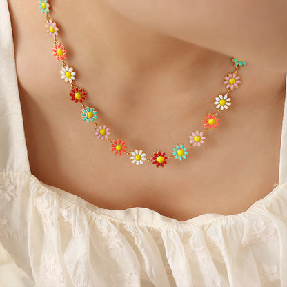Titanium Steel Oil Drip Flower Necklace Gold One Size