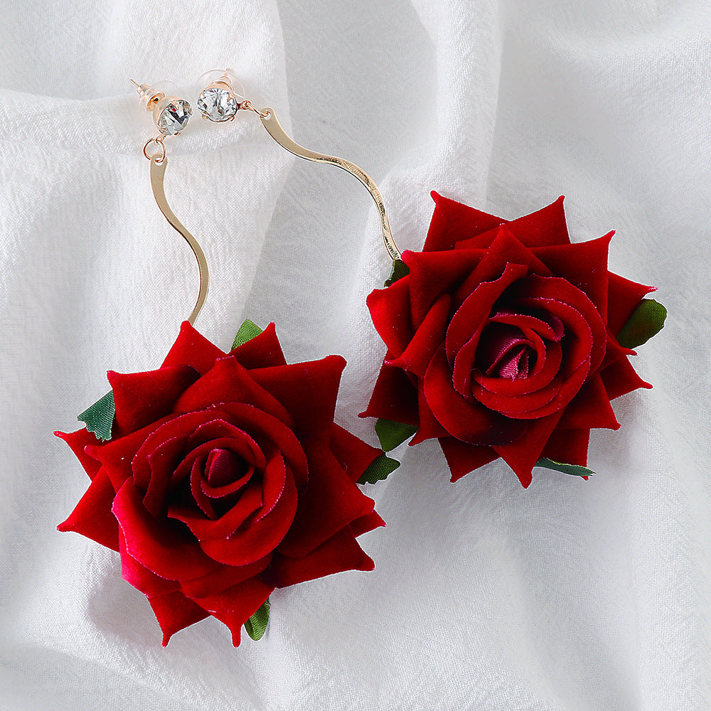 Alloy Rose Dangle Earrings Deep Red One Size