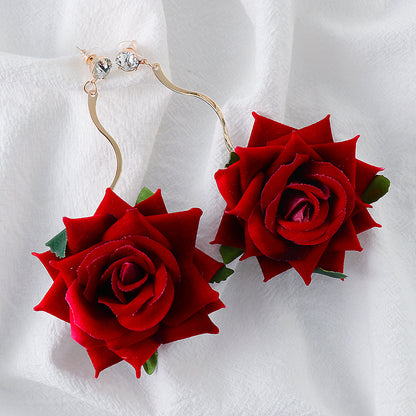 Alloy Rose Dangle Earrings Deep Red One Size